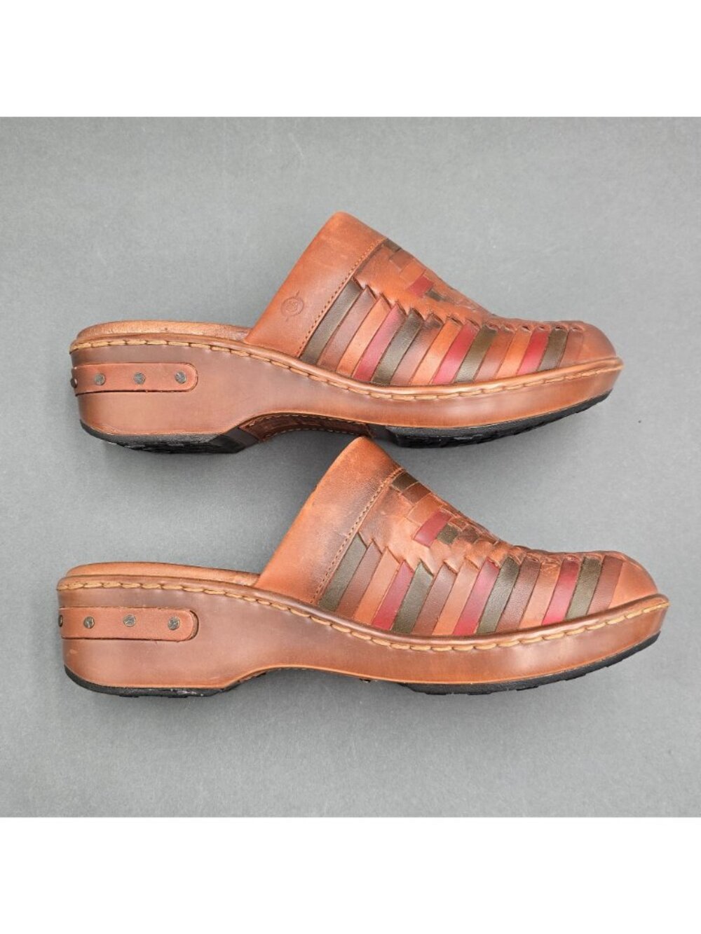 Born Yucatan Woven Leather Clogs Size 7 Brown Multi Color Slip On Mules - Picture 5 of 11
